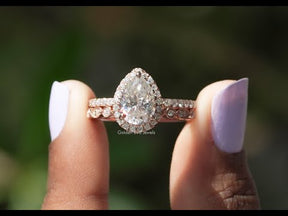 [YouTube Video Of Pear Cut Moissanite Halo Bridal Ring Set]-[Golden Bird Jewels]