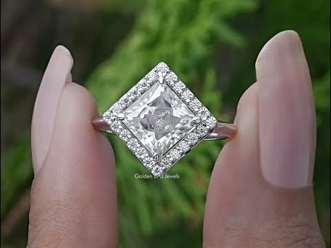 Princess Cut Lab Diamond Halo Engagement Ring