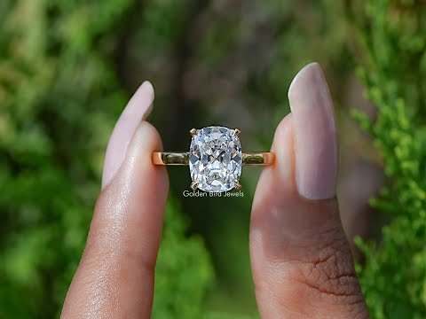 Elongated Old Mine Cushion Lab Diamond Hidden Halo Ring