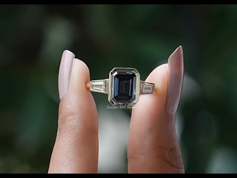 Emerald Cut Moissanite Bezel Set Ring