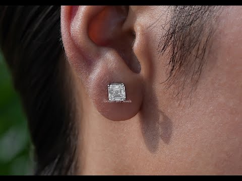 YouTube Video Of Asscher Cut White Gold Stud Earrings 