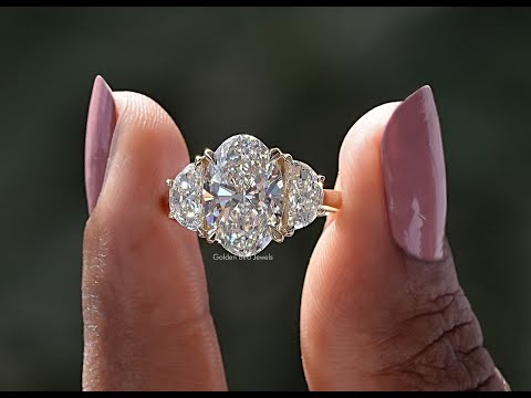 [YouTube Video Of Oval And Half Moon Diamond Engagement Ring]-[Golden Bird Jewels]