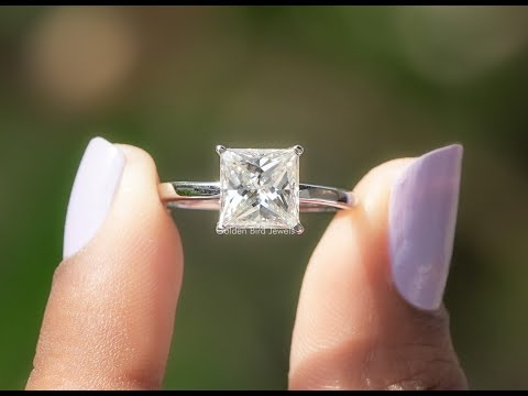 [YouTube Video Of Princess Cut Moissanite Engagement Ring]-[Golden Bird Jewels]