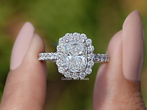 Lab Diamond Cushion Cut Halo Accent Ring