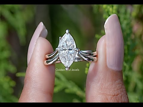 Marquise Cut Moissanite Solitaire Chevron Ring