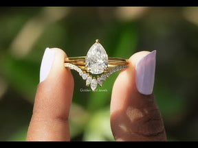 [YouTube Video Of Pear Shaped Moissanite Bridal Ring With Curveed Band]-[Golden Bird Jewels]