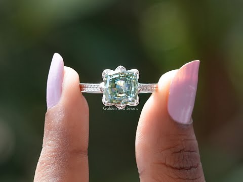 [YouTube Video Of Green Step Cut Cushion Moissanite Ring]-[Golden Bird Jewels]