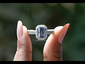 Criss Cut Sapphire Blue Moissanite Double Halo Ring