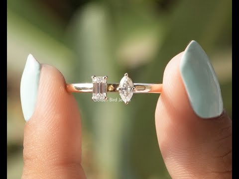 Marquise And Emerald Lab Diamond Toi Et Moi Ring