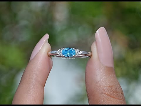 [YouTube Video Of East West Aquamarine Oval Cut Gemstone Ring]-[Golden Bird Jewels]