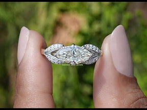 East West Marquise Moissanite Split Shank Ring