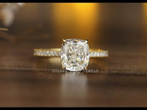 [YouTube Video Of Hidden Halo Elongated Cushion Cut Moissanite Engagement Ring]-[Golden Bird Jewels]