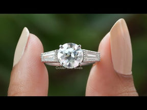 [YouTube Video Of Old European Round Cut Three Stone Moissanite Ring]-[Golden Bird Jewels]