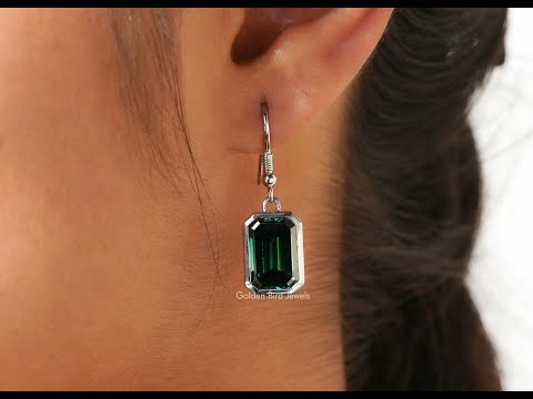 [YouTube Video Of Dark Green Emerald Cut Earrings]-[Golden Bird Jewels]