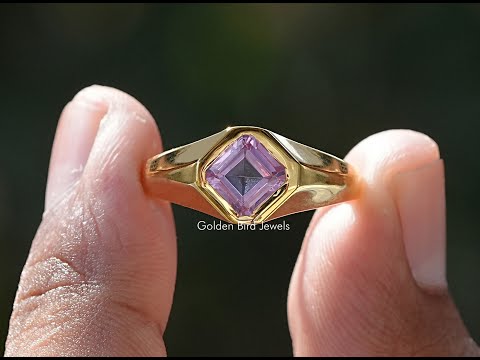 [YouTube Video Of Asscher Cut Purple Sapphire Men's Ring]-[Golden Bird Jewels]