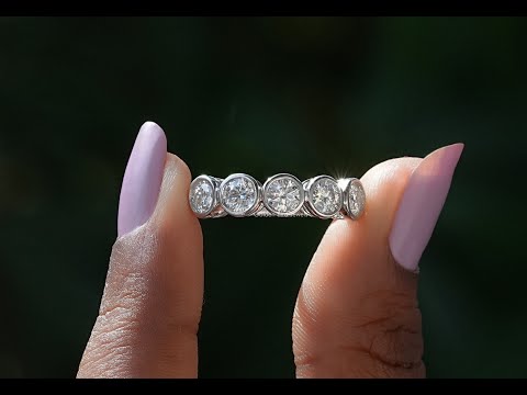 [YouTube Video Of Bezel Set Round Cut Moissanite Five Stone Band]-[Golden Bird Jewels]