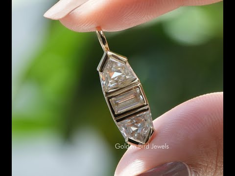 [YouTube Video Of Baguette And Bullet Cut Moissanite Pendant]-[Golden Bird Jewels]