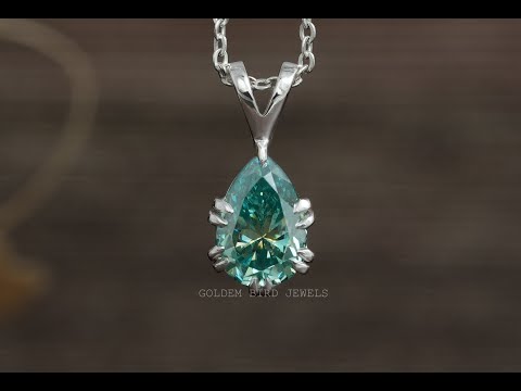 Elongated Blue Pear Moissanite Solitaire Pendant