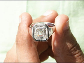 [YouTube Video Of Asscher Cut Moissanite Bezel Set Solitaire Ring]-[Golden Bird Jewels]