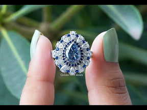 [YouTube Video Of Blue Pear Shaped Moissanite Engagement Ring]-[Golden Bird Jewels]