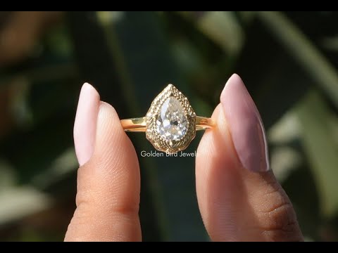 [YouTube Video Of Old Mine Pear Cut Moissanite Ring]-[Golden Bird Jewels]