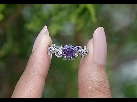 [YouTube Video Of Purple Amethyst Hexagon Cut Engagement Ring]-[Golden Bird Jewels]