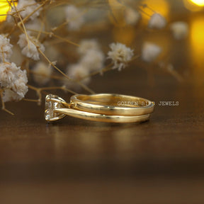 Detailed View of Moissanite Bridal Wedding Ring Set In Yellow Gold