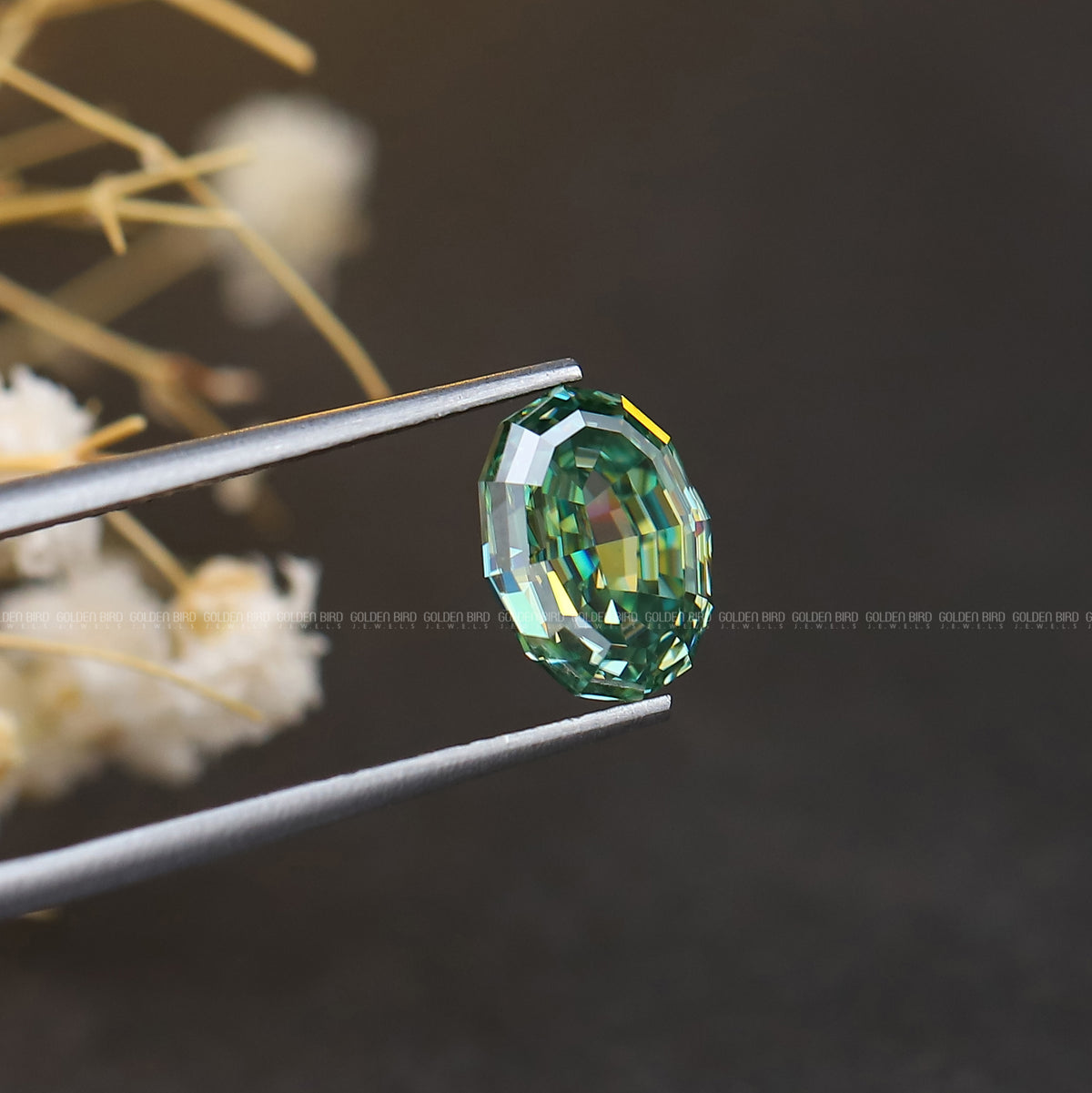 [Blue Green Oval Shape Loose Moissanite]-[Golden Bird Jewels]