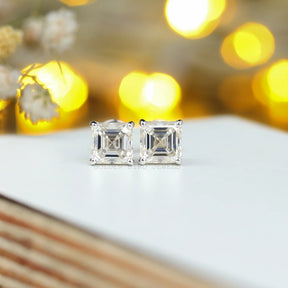 Front view of asscher cut stud earrings 