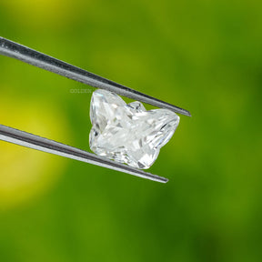 Tweezer view of Moissanite Butterfly Cut Loose Stone
