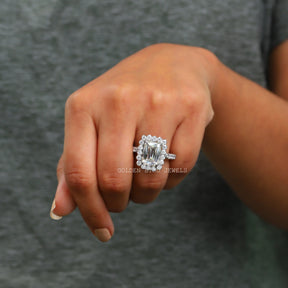 View of Criss Cut Moissanite Halo Ring In White Gold