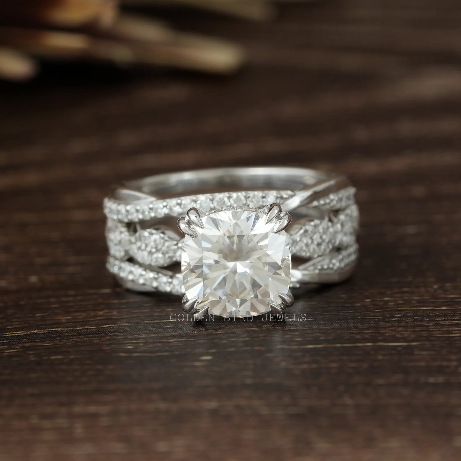 Cushion Cut Moissanite Bridal Wedding Ring Set 