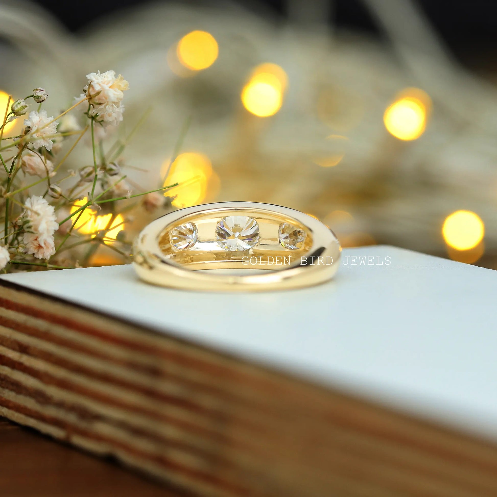 Back Side View Of Three Stone Moissanite Men Engagement Ring