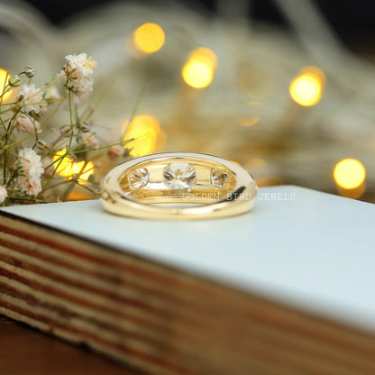 Back Side View Of Three Stone Moissanite Men Engagement Ring