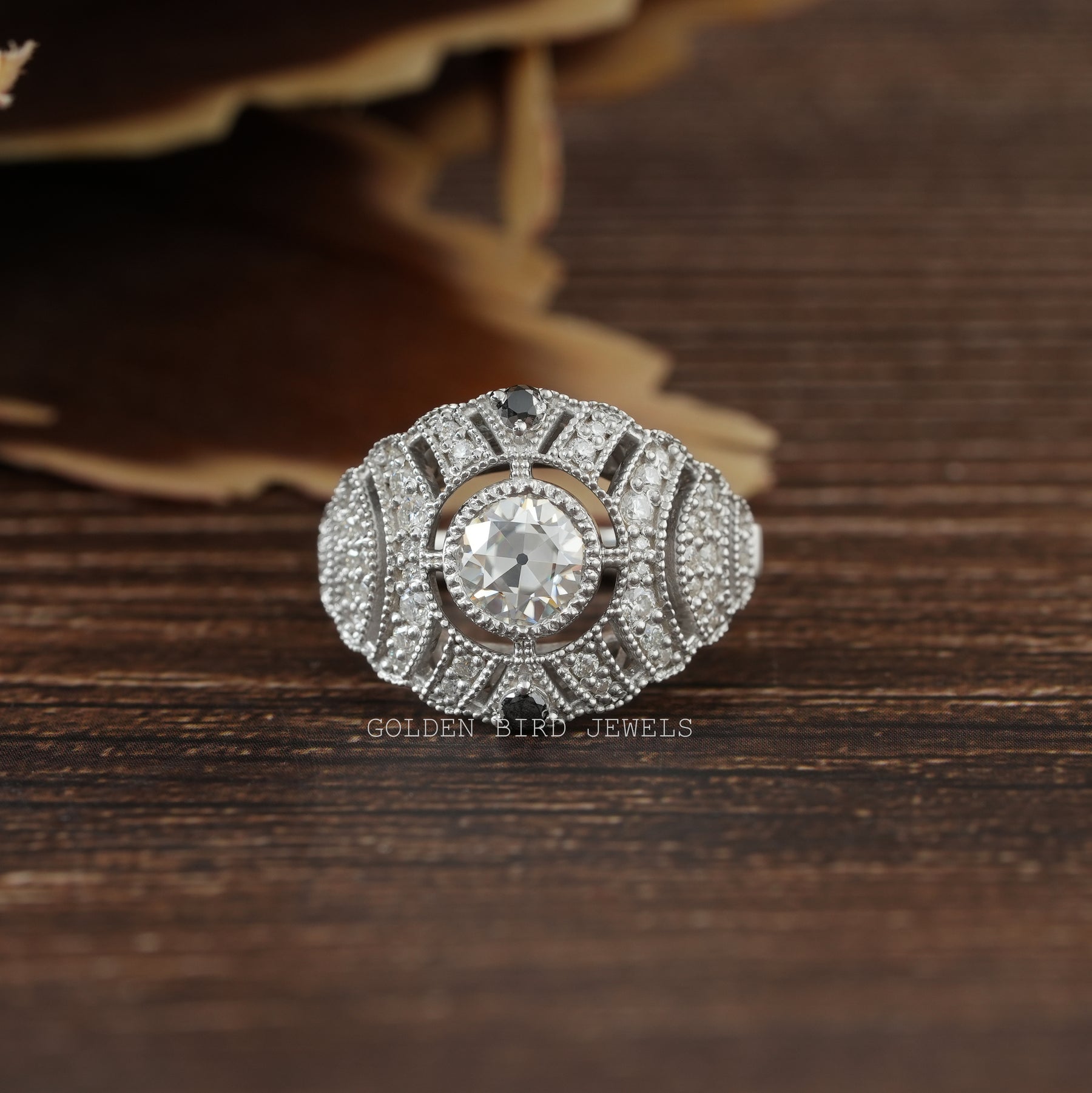 [OEC Round Cut Moissanite Ring In 14K White Gold]-[Golden Bird Jewels]