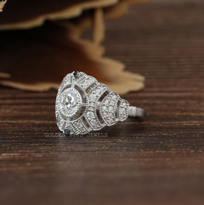 [Moissanite Old European Round Cut Art Deco Ring]-[Golden Bird Jewels]