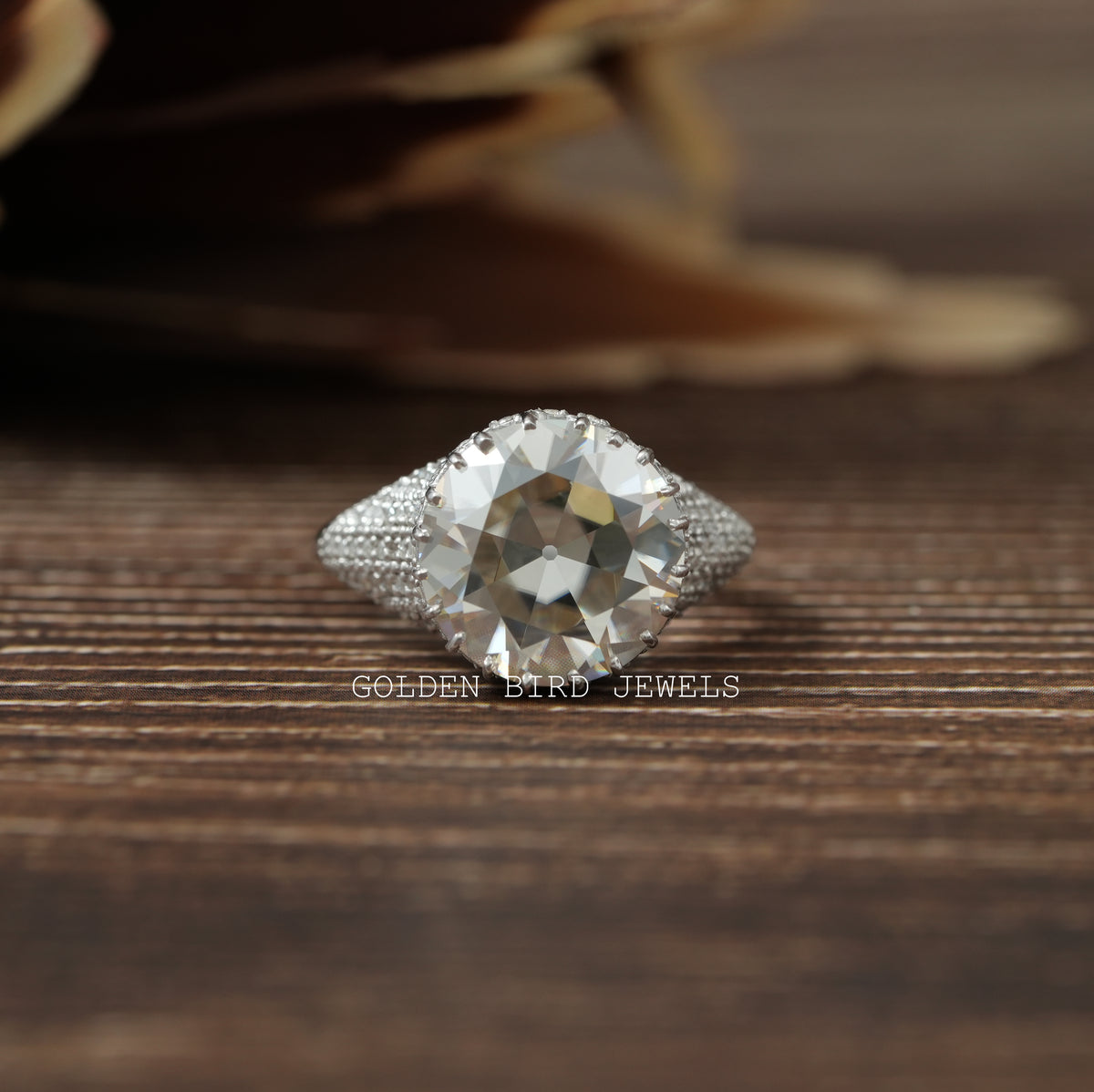 OEC Round Cut Moissanite Vintage Ring In White Gold