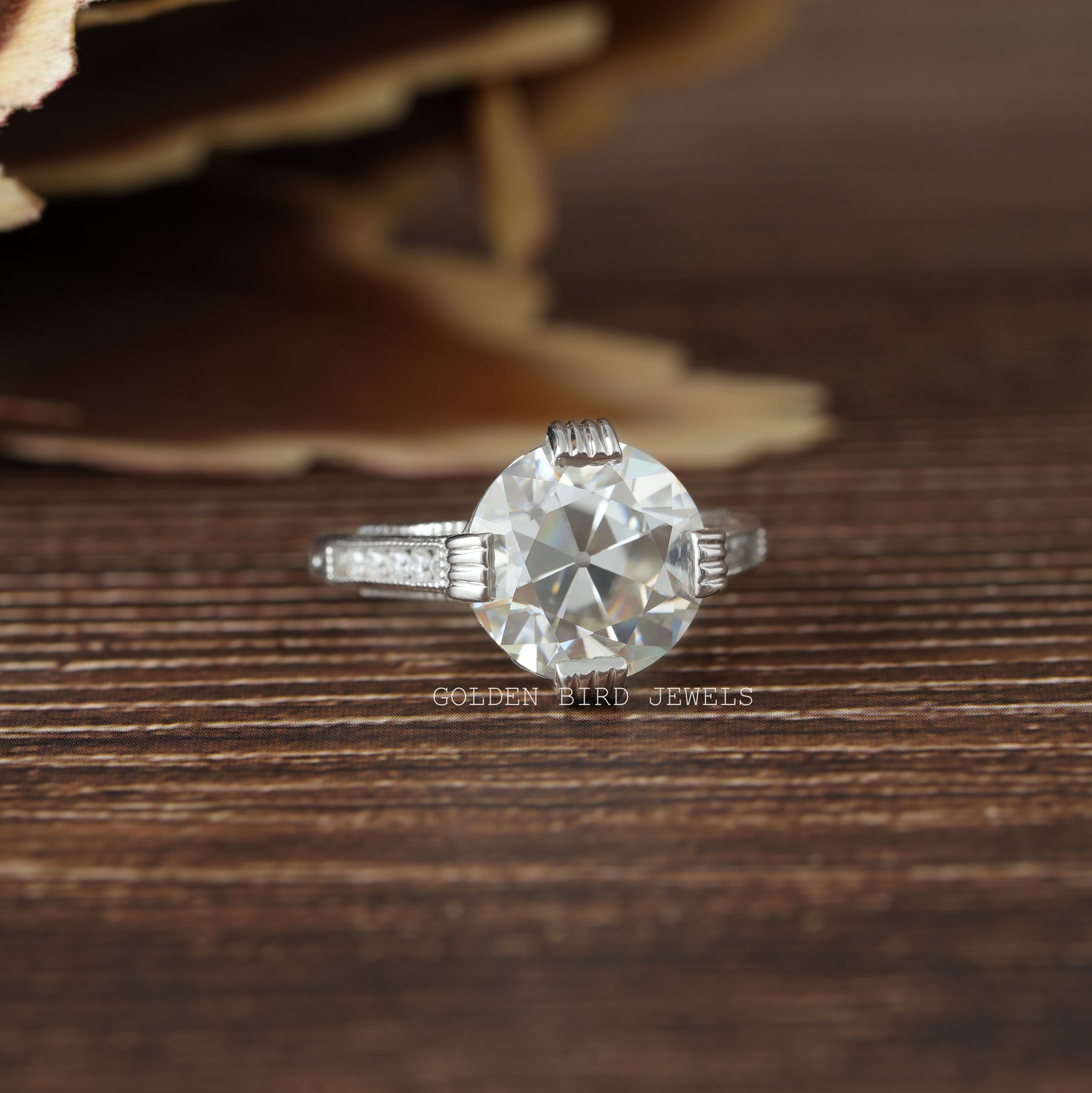 [Old European Round Cut Moissanite Ring]-[Golden Bird Jewels]