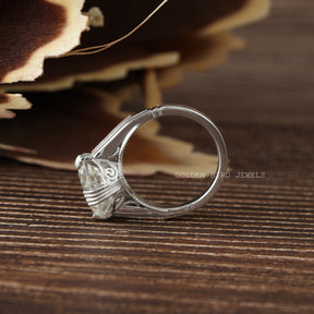 [White Gold OEC Round Cut Vintage Moissanite Ring]-[Golden Bird Jewels]