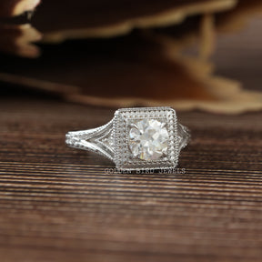 [OEC Round Cut Moissanite Vintage Ring]-[Golden Bird Jewels]