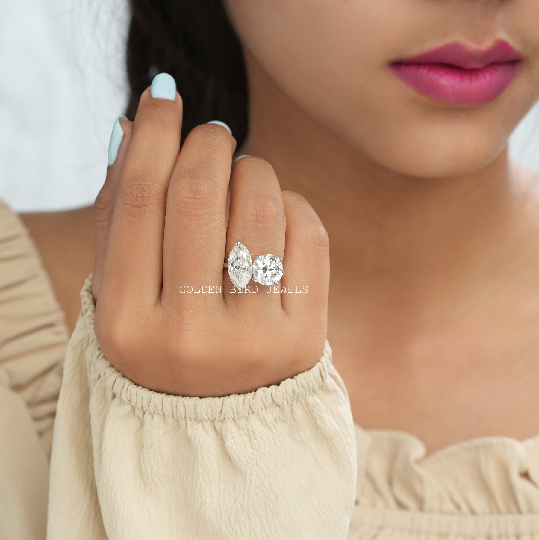 [Marquise And Round Moissanite Ring][Golden Bird Jewels]