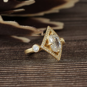 [Moissanite Rose Cut Round Vitage Ring]-[Golden Bird Jewels]