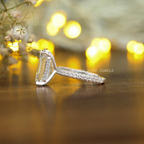 [Emerald Cut Moissanite Hidden Halo Engagement Ring]-[Golden Bird Jewels]