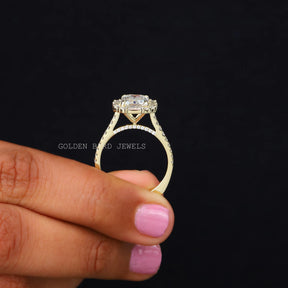 [Emerald And Baguette Moissanite Halo Engagement Ring For Women]-[Golden Bird Jewels]