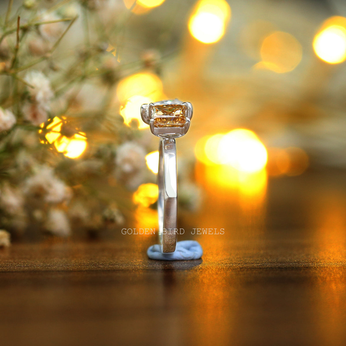 Side view of moissanite  Weeding ring in pear cut 