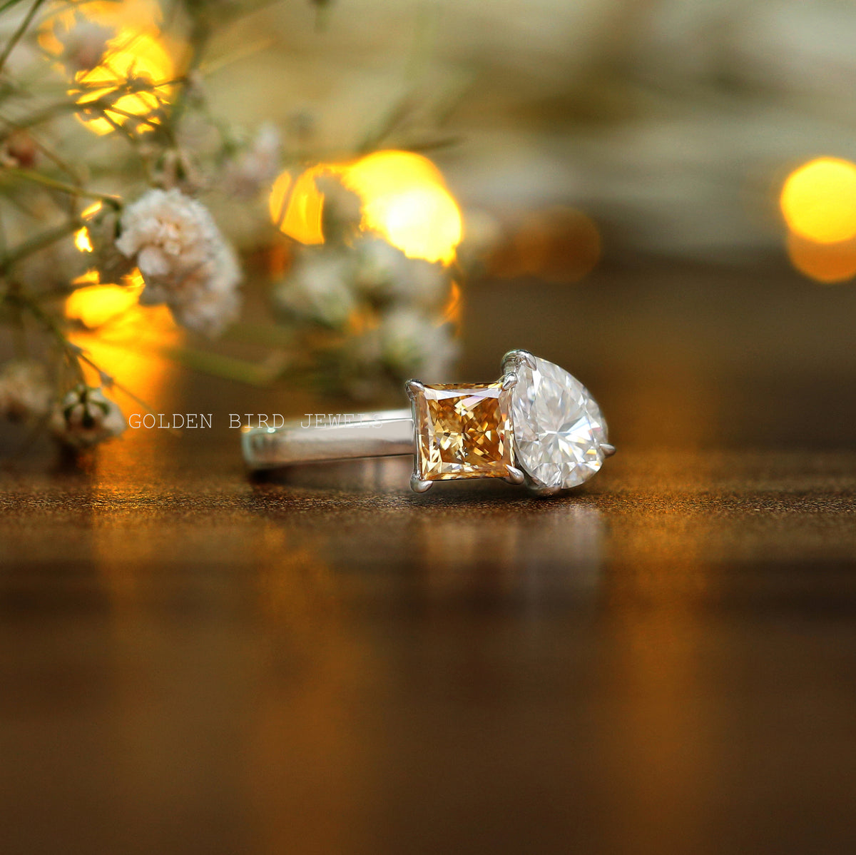 Moissanite  engagement ring in secure setting 