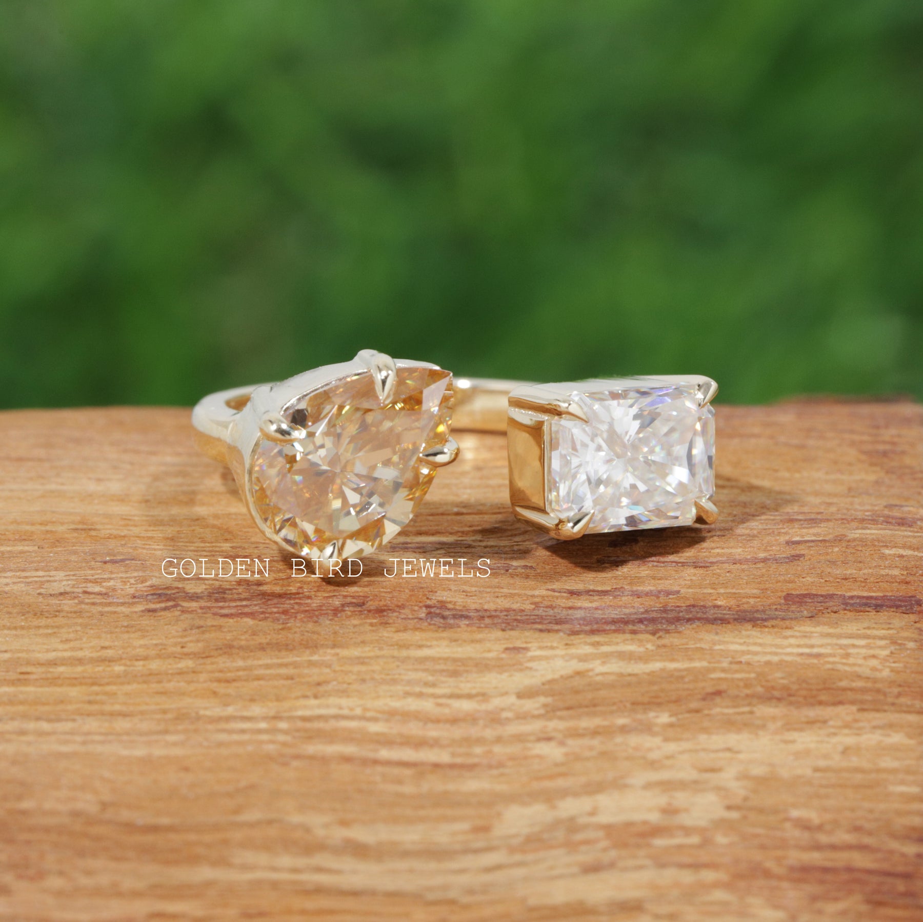 [Prong Setting Pear And Radiant Cut Moissanite Ring]-[Golden Bird Jewels]