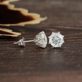 Front And Back Side View Of solitaire stud earrings crafted in moissanite