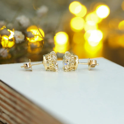 Round Cut Moissanite Stud Earrings Crafted With white gold 