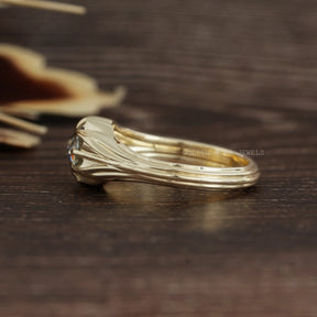 [Art Deco Round Cut Colorless Moissanite Engagement Ring With Prong Set]-[Golden Bird Jewels]